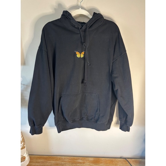 Brandy Melville Tops - Brandy Melville Black Butterfly Embroidered Oversized Hoodie Sweatshirt One Size